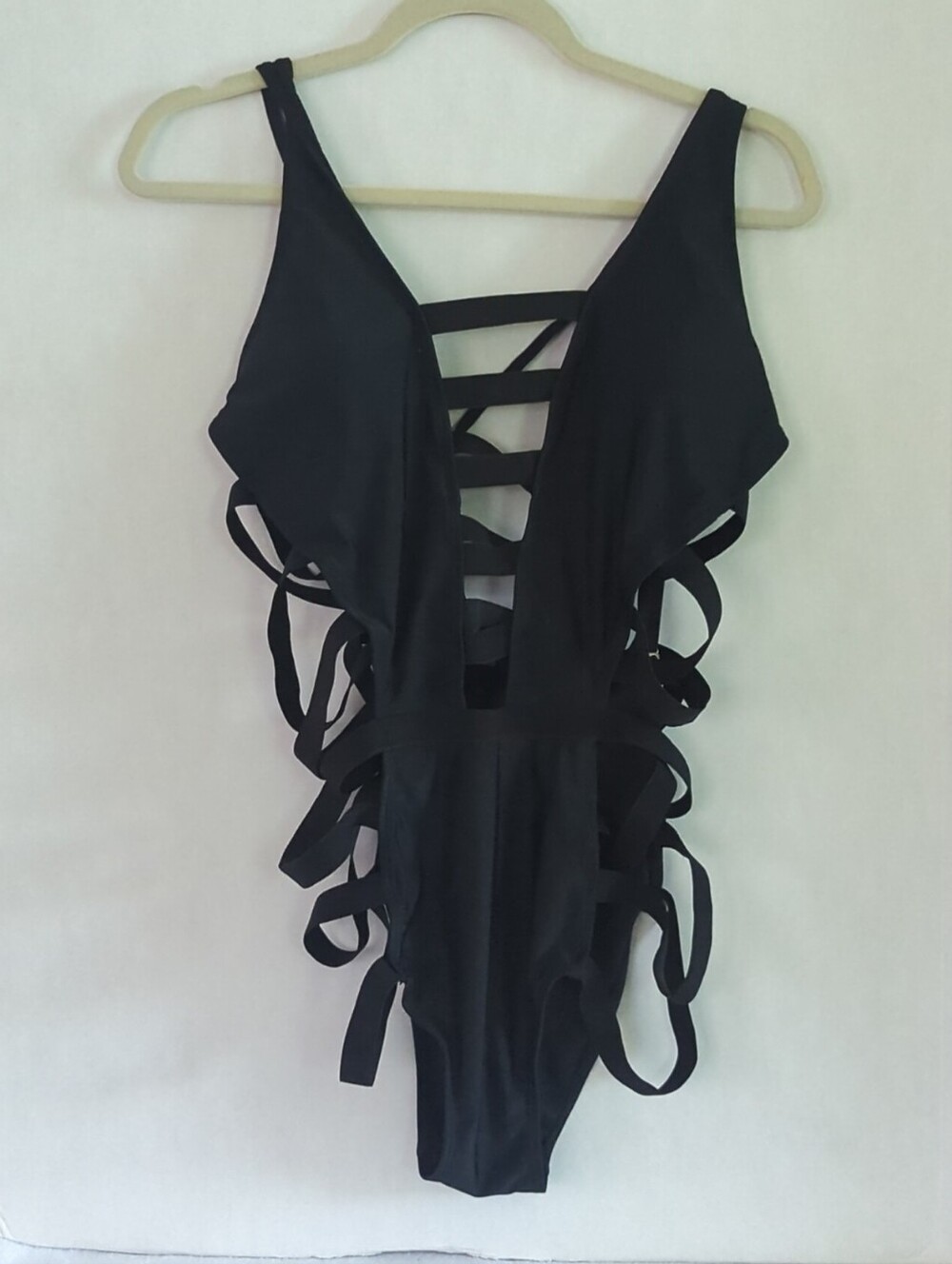 Strappy One Piece Swimsuit Back Zip Adjustable Straps Padded Size M